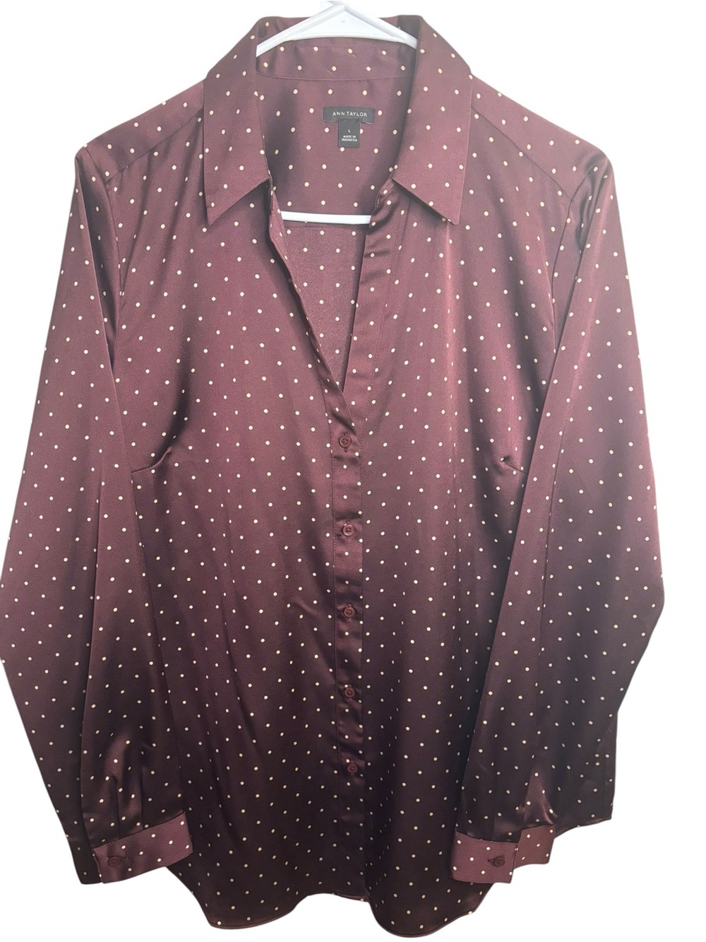 Ann Taylor Burgundy Polka Dot Button-Up Shirt